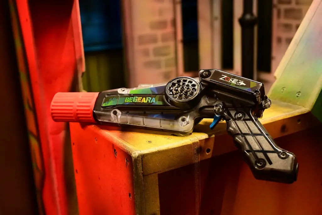 Made of tough plastic, the shell allows phasers to glow vividly during play.